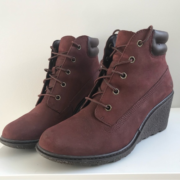 Timberland Amston Burgundy Dark Red Wedge Ankle Boots - Picture 5 of 6